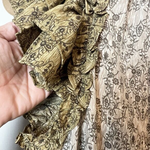 Aureum Sage Green Floral Tiered Ruffle Dress Sz S #AD1055 - Picture 3 of 11